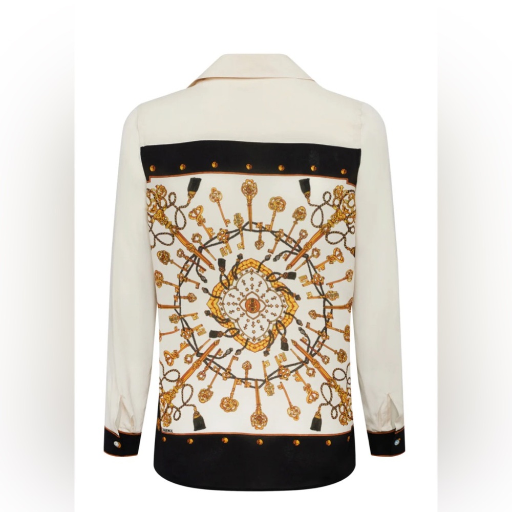 L’AGENCE Gio Blouse Ecru Keys Scarf Print 100% Silk Button Down Shirt Small - Picture 4 of 12